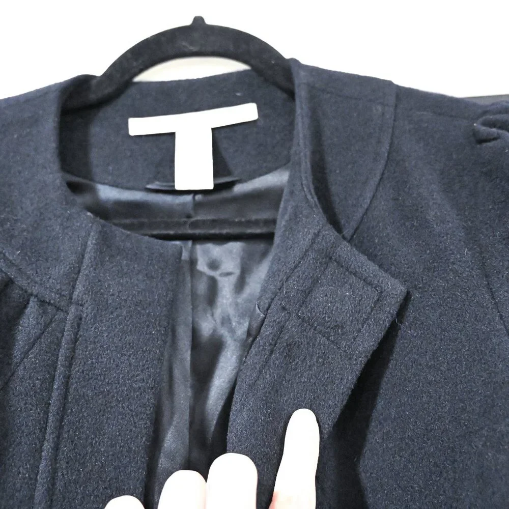 Diane von Furstenberg Size 6 Navy Wool Puff Sleve Midi Pea Coat - Picture 8 of 9